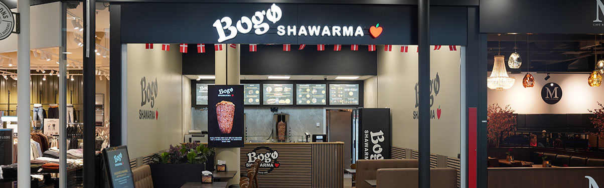 Bogø Shawarmas facade og disk i Aalborg Storcenter